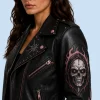 Women's Midnight Reaper Black Sheepskin Leather Biker Jacket Side Detail