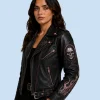 Women's Midnight Reaper Black Sheepskin Leather Biker Jacket Side Pose