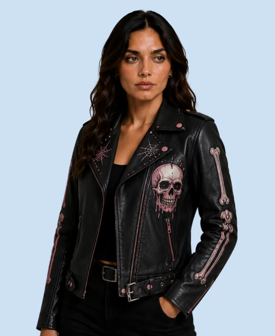 Women's Midnight Reaper Black Sheepskin Leather Biker Jacket
