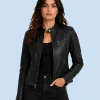 Women's Nova Black Genuine Leather Cafe Racer Jacket
