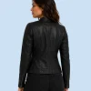 Women's Nova Black Genuine Leather Cafe Racer Jacket Back