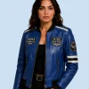 Women's Royal Road Blue Sheepskin Leather Bomber Jacket