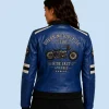 Women's Royal Road Blue Sheepskin Leather Bomber Jacket Back