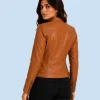 Women's Saddle Tan Genuine Leather Cafe Racer Jacket Back