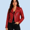 Women's Scarlet Red Genuine Leather Biker Jacket